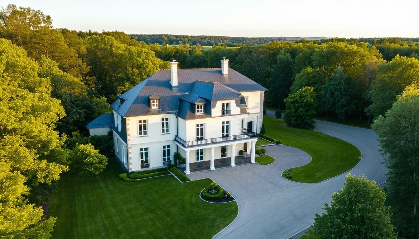 High-resolution drone shot of a real estate property for marketing